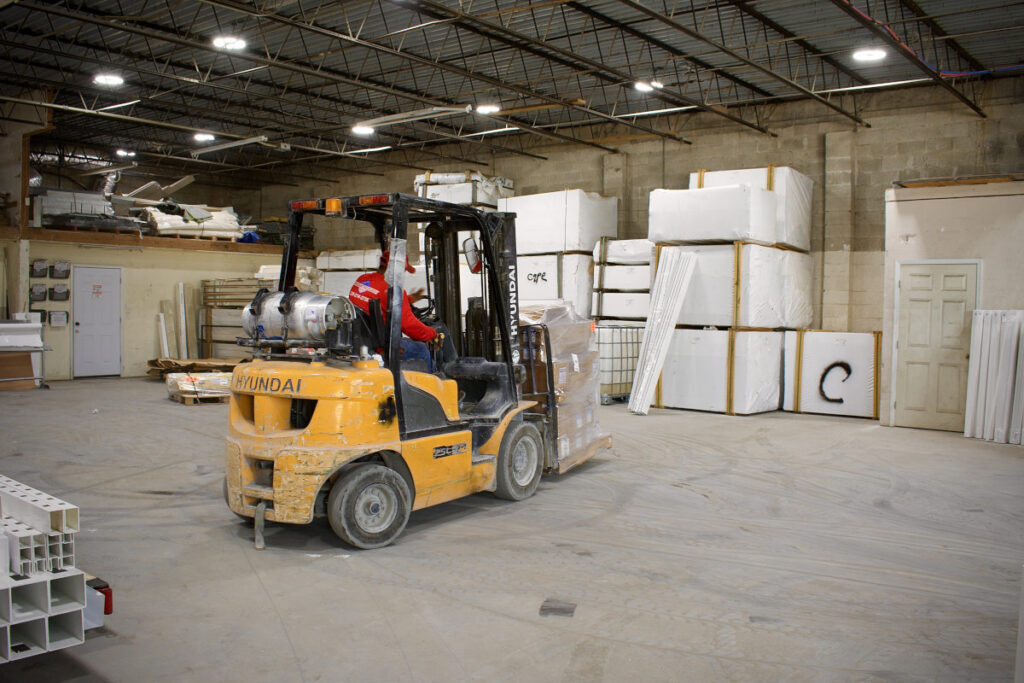 fence supplies and forklift